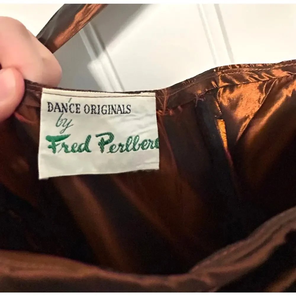 Vintage Fred Perlberg Dance Originals Copper Taffeta Ballgown One Shoulder SM